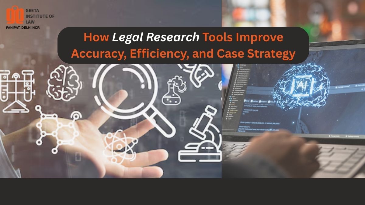 Law student using legal research tools on a laptop, accessing online case law databases and AI-powered legal research platforms for case preparation.