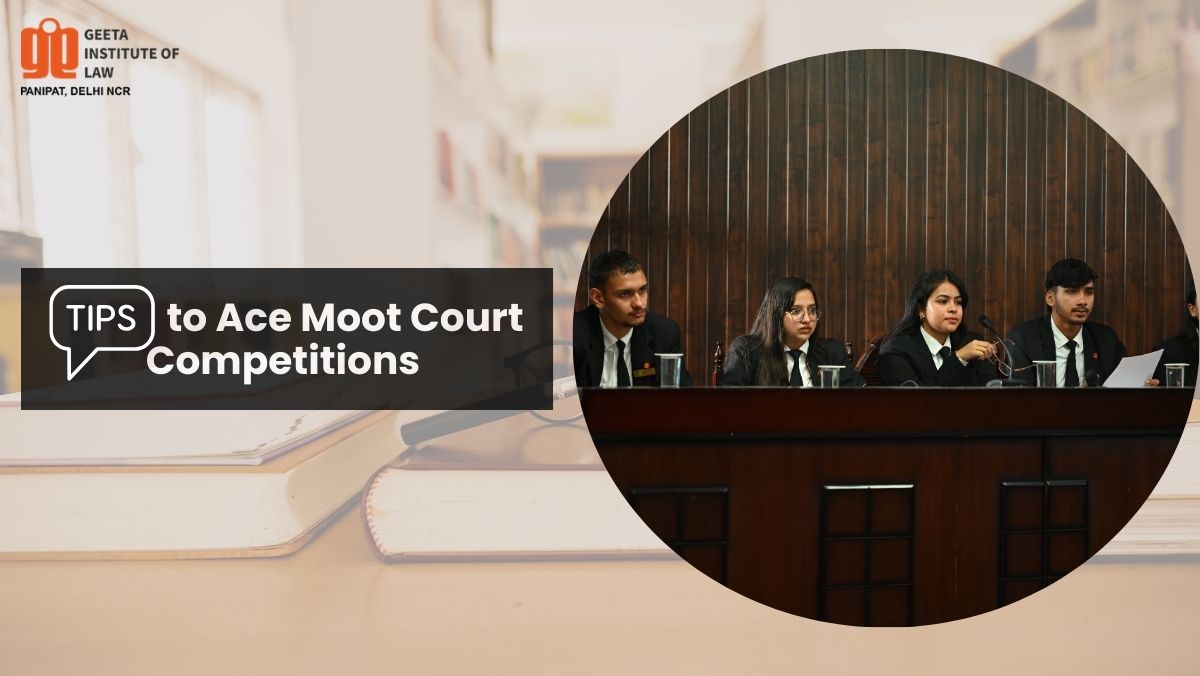 Law students presenting arguments during a moot court competition, highlighting tips to ace moot court competitions in a simulated courtroom